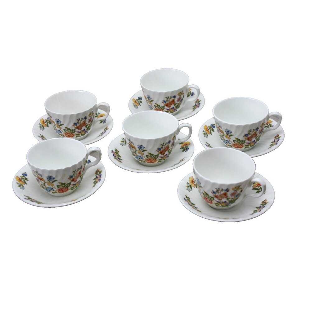 Set of 6 Aynsley Cottage Garden Tea Cups/Saucers Fine English Bone China England
